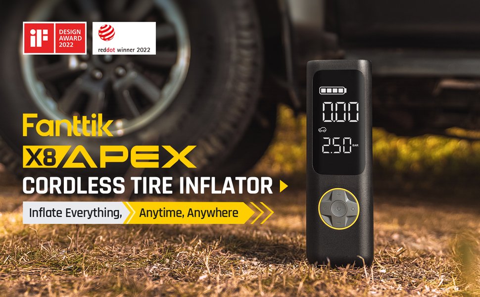 Fanttik X8 APEX cordless tire inflator with digital pressure display